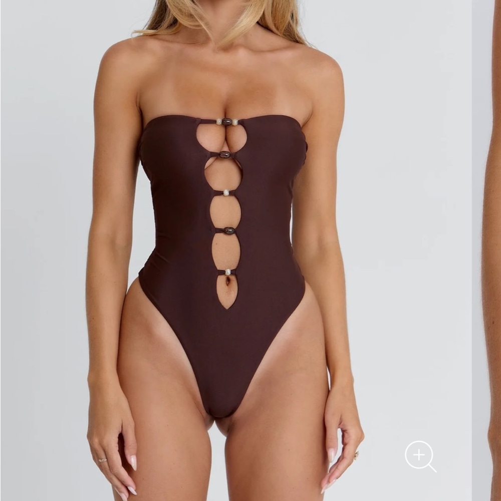 Outcast Melina One Piece Bikini Strapless Cutout Swimsuit Brown Medium NWT NEW